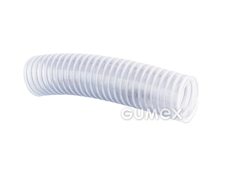 Tlakosací hadice na vodu NASSA S012, 25/30,6mm, 5bar/-0,7bar, PVC, bílá PVC spirála, -15°C/+60°C, transparentní